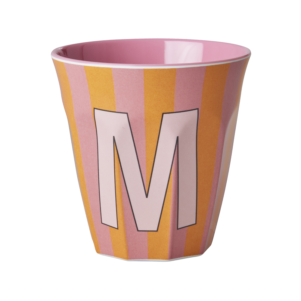Rice  Melamin Becher Mittel &#39;Buchstabe M&#39; Multicolor Stripes Pink