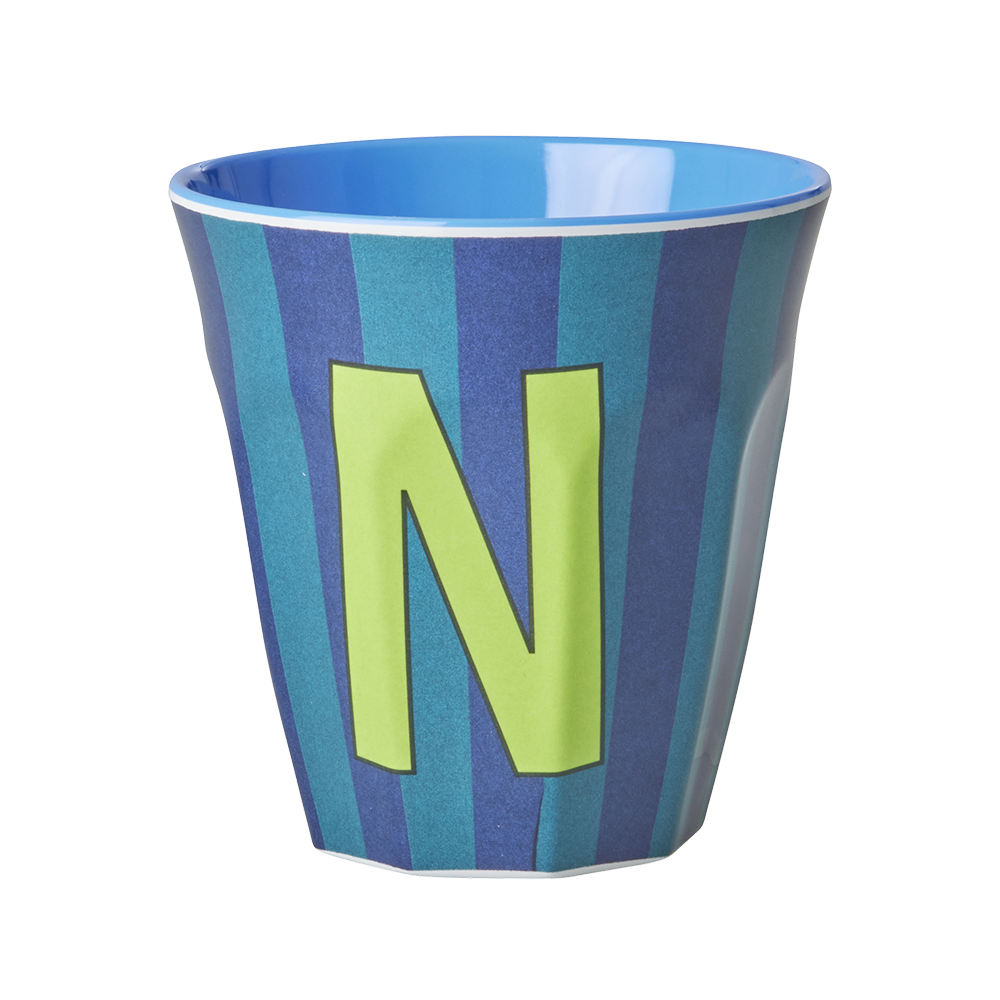 Rice  Melamin Becher Mittel &#39;Buchstabe N&#39; Multicolor Stripes Blue