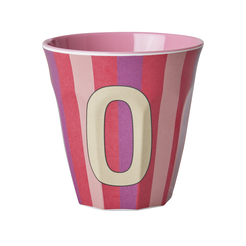 Rice Gobelet en mélamine moyen « Lettre O » rayures multicolores rose
