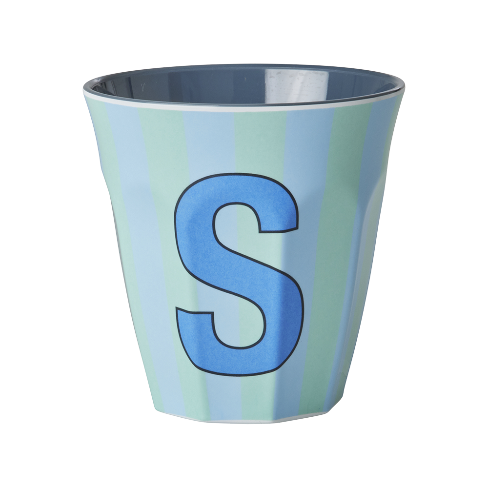 Rice  Melamin Becher Mittel 'Buchstabe S' Multicolor Stripes Blue - Online MY SNOWFLAKE