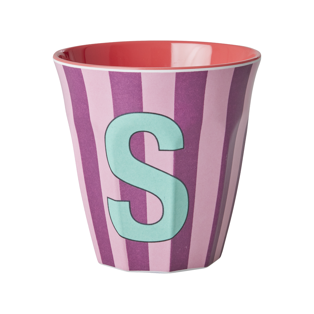 Rice  Melamin Becher Mittel 'Buchstabe S' Multicolor Stripes Pink - Online MY SNOWFLAKE