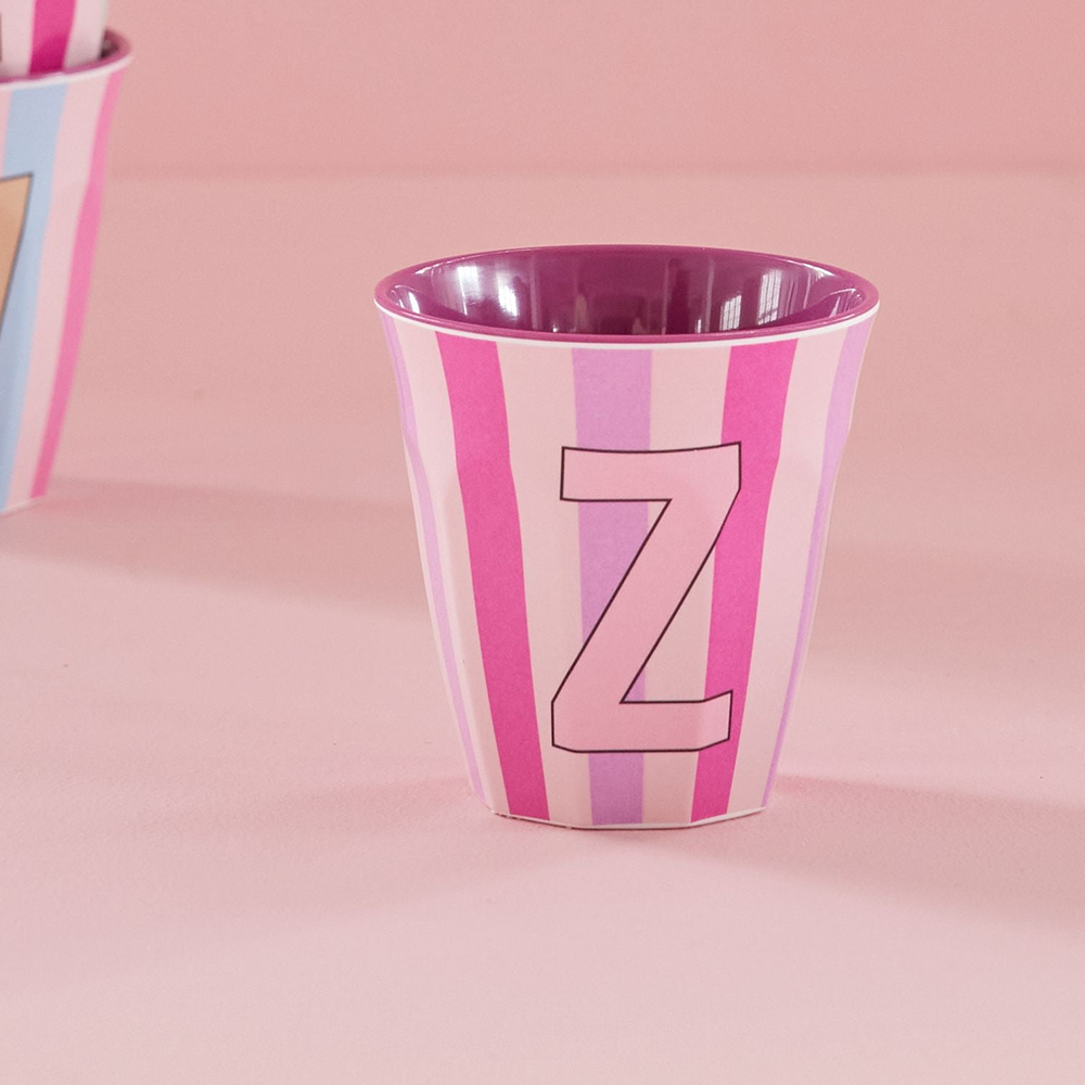 Rice  Melamin Becher Mittel 'Buchstabe Z' Multicolor Stripes Pink