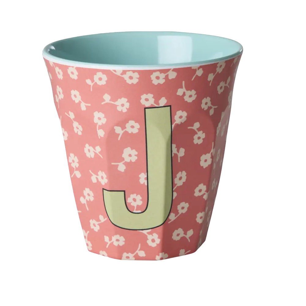Rice  Melamin Becher Mittel 'Buchstabe J' Flowers Coral