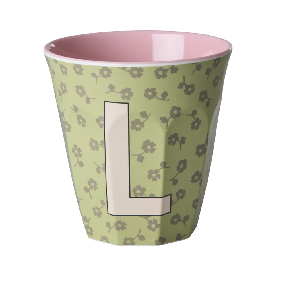 Rice Gobelet en mélamine moyen « Lettre L » Fleurs vert clair