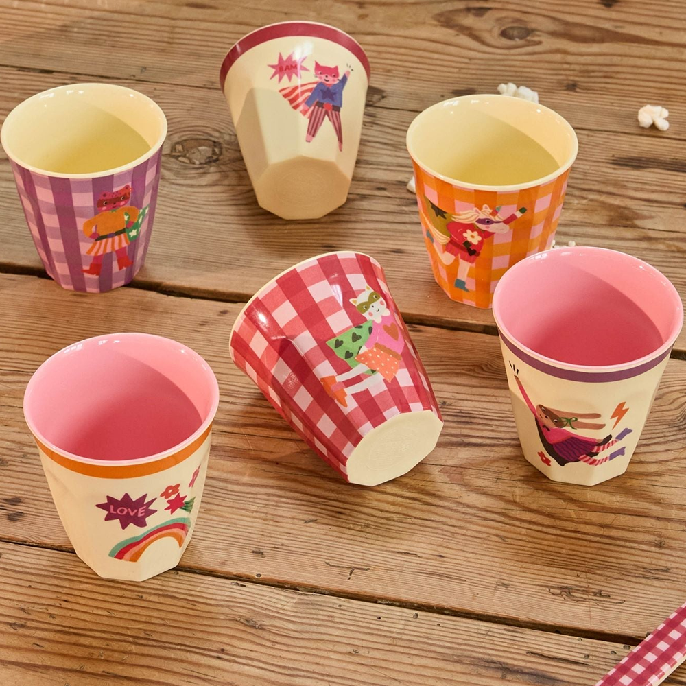 Rice Melamine Cup Small 'Hero' Orange Border