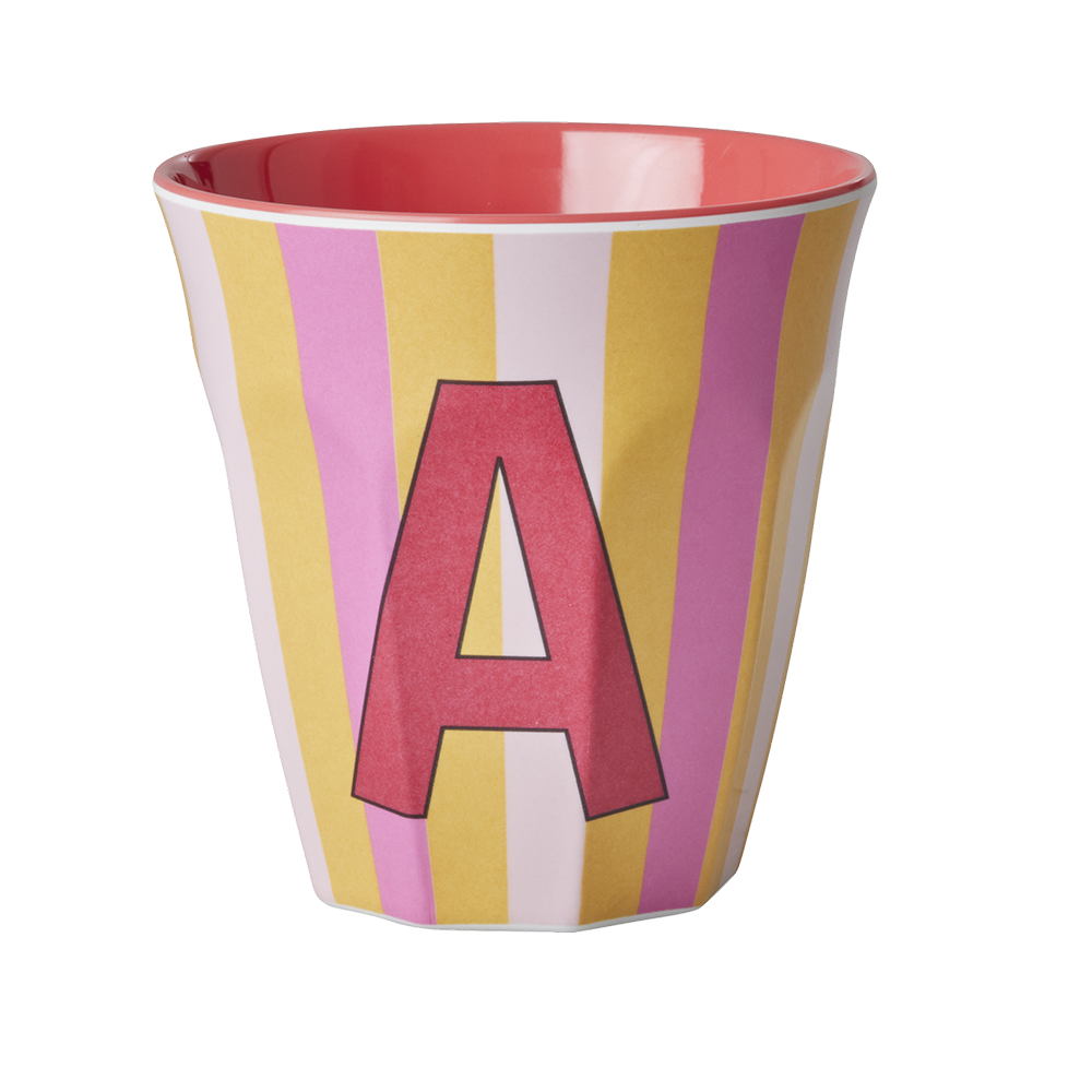 Rice  Melamin Becher Mittel &#39;Buchstabe A&#39; Multicolor Stripes Pink