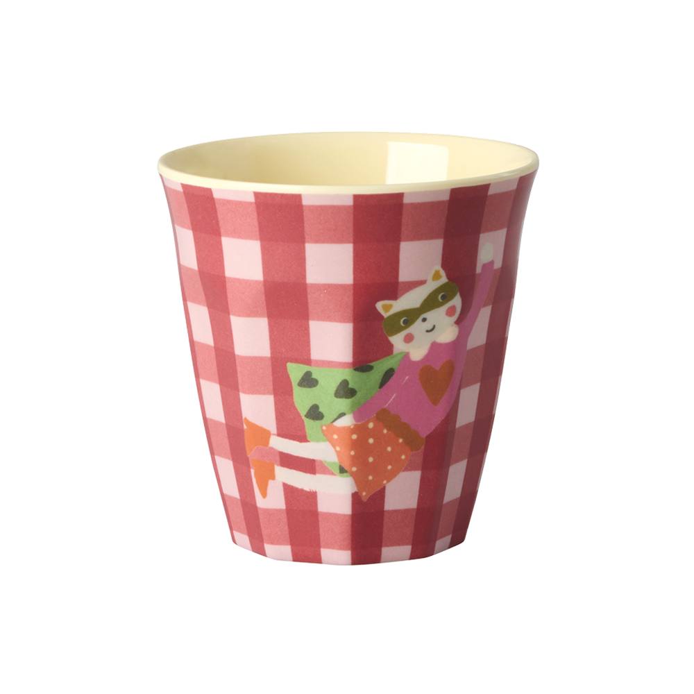 Rice Melamine Cup Small 'Hero' Red Checkers