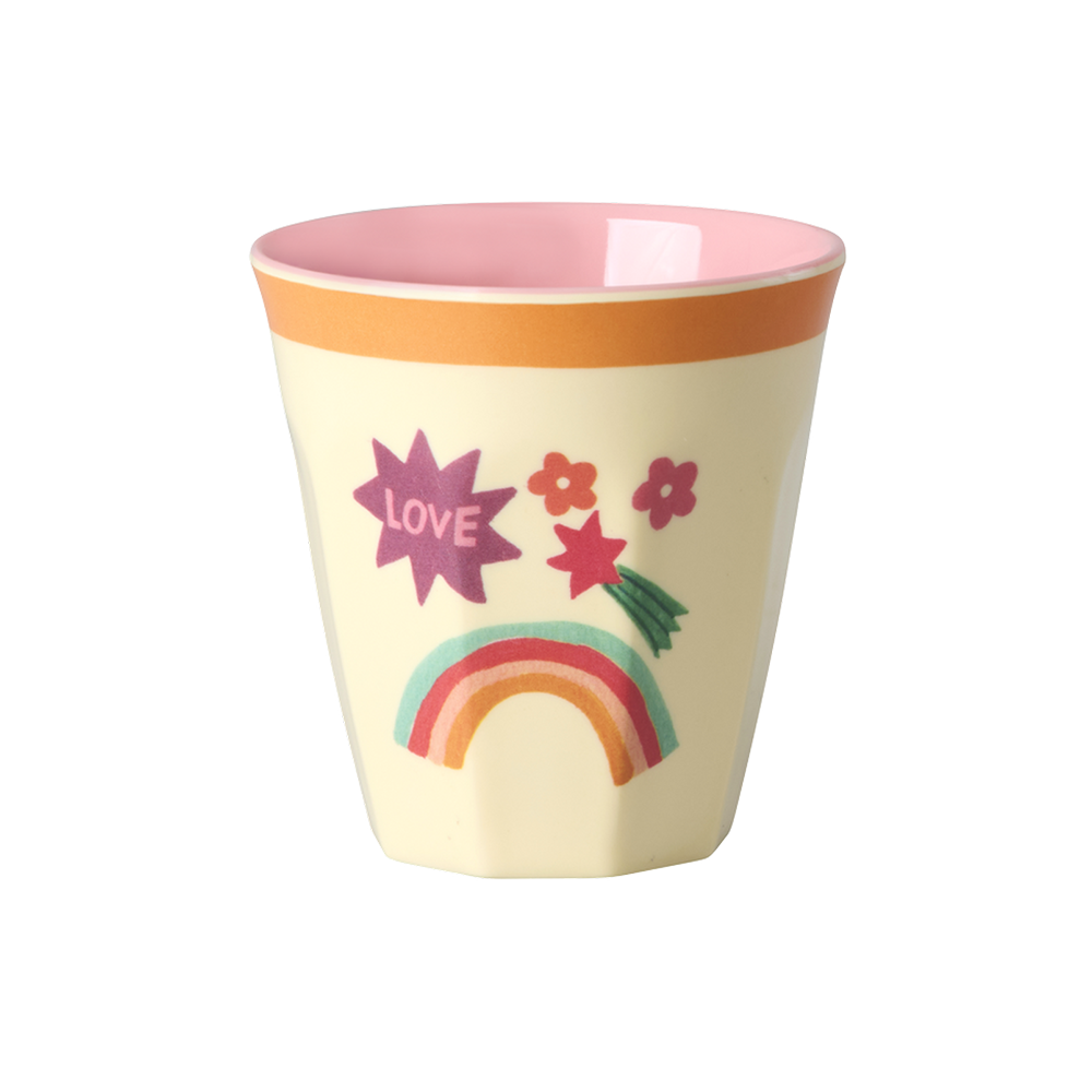 Rice Melamine Cup Small 'Hero' Orange Border