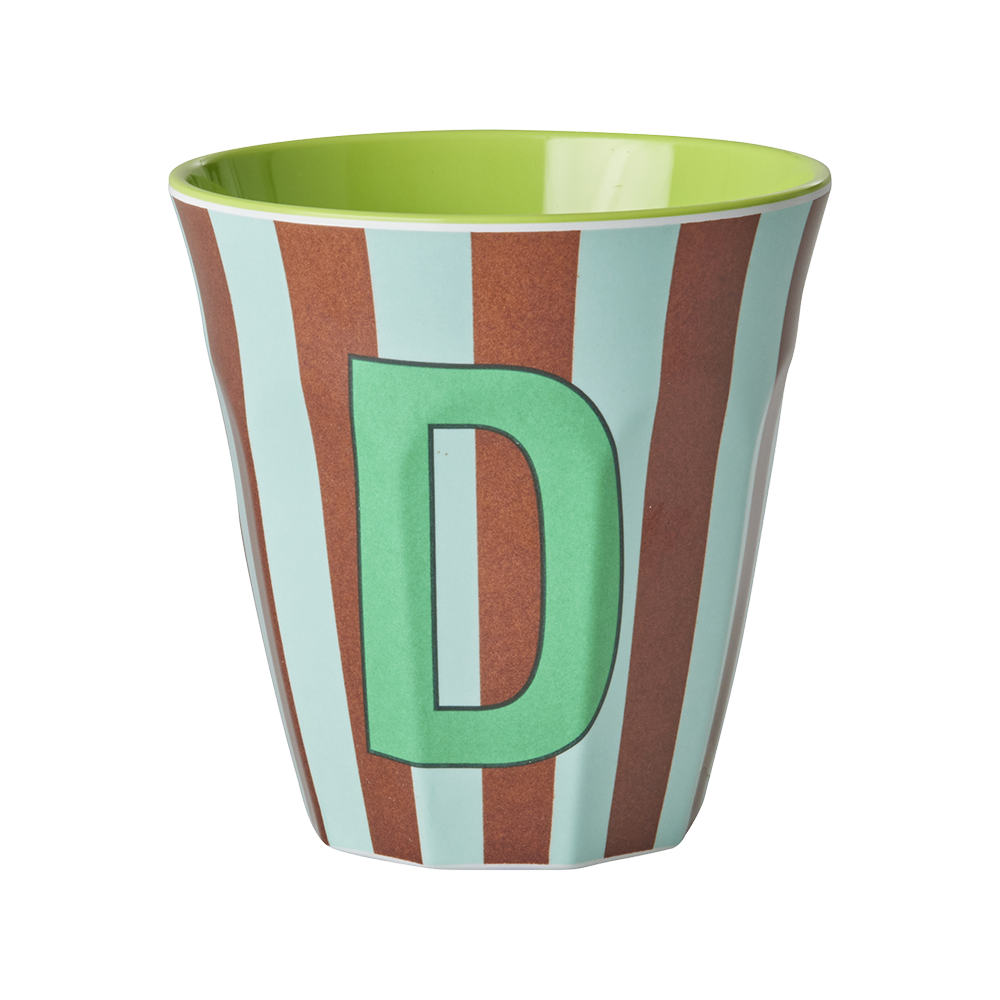 Rice  Melamin Becher Mittel &#39;Buchstabe D&#39; Multicolor Stripes Green