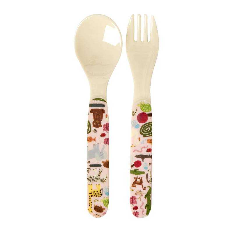 Rice Löffel und Gabel &#39;Wildlife&#39; Pink