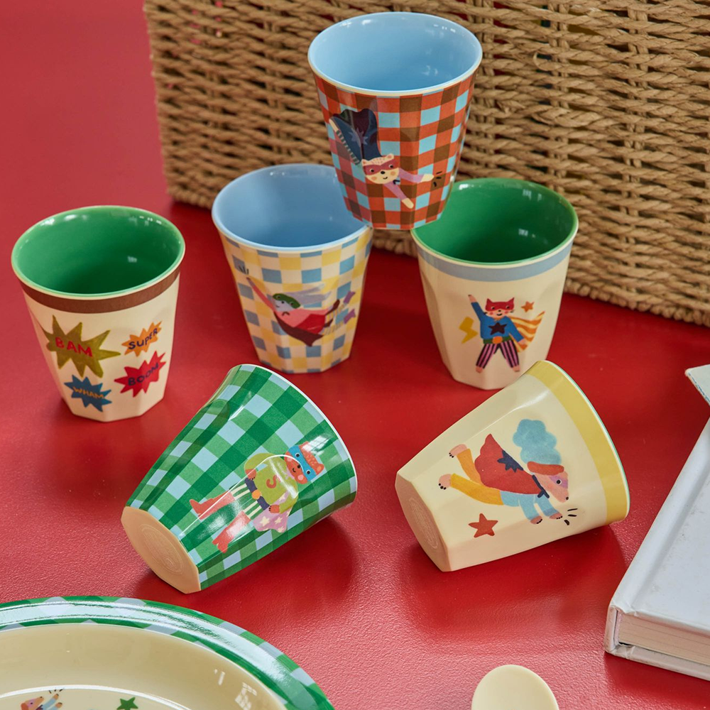 Rice Melamine Small Cup 'Hero' Brown Checkers