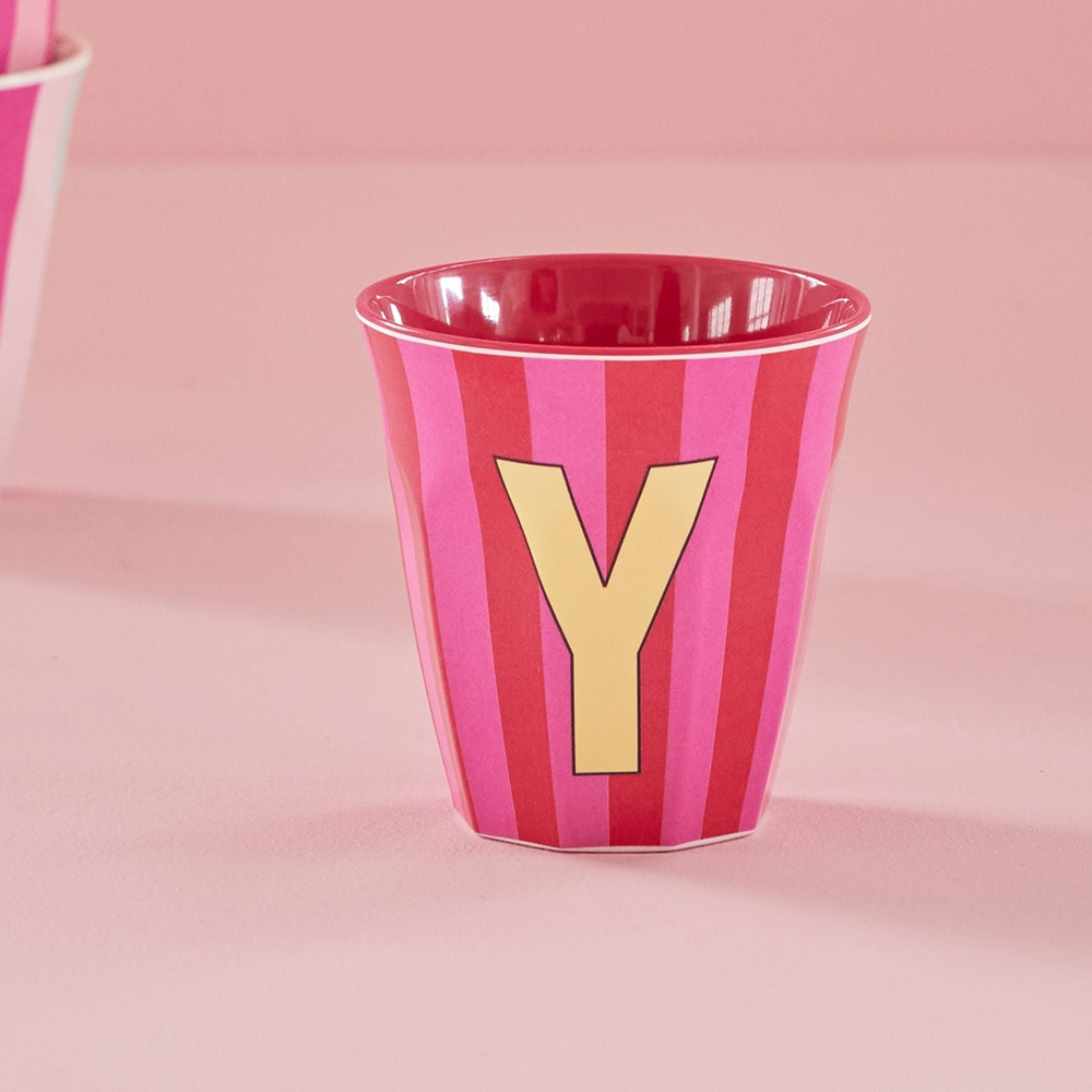 Rice  Melamin Becher Mittel 'Buchstabe Y' Multicolor Stripes Pink
