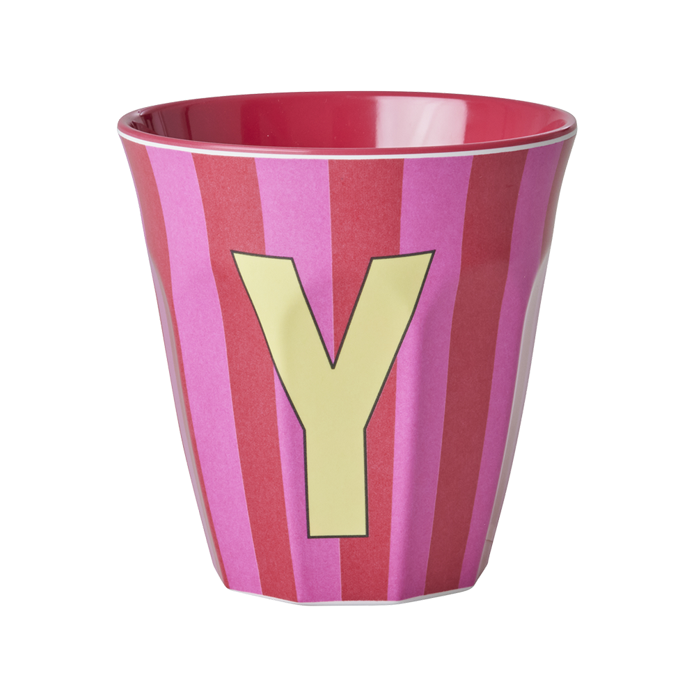 Rice  Melamin Becher Mittel 'Buchstabe Y' Multicolor Stripes Pink