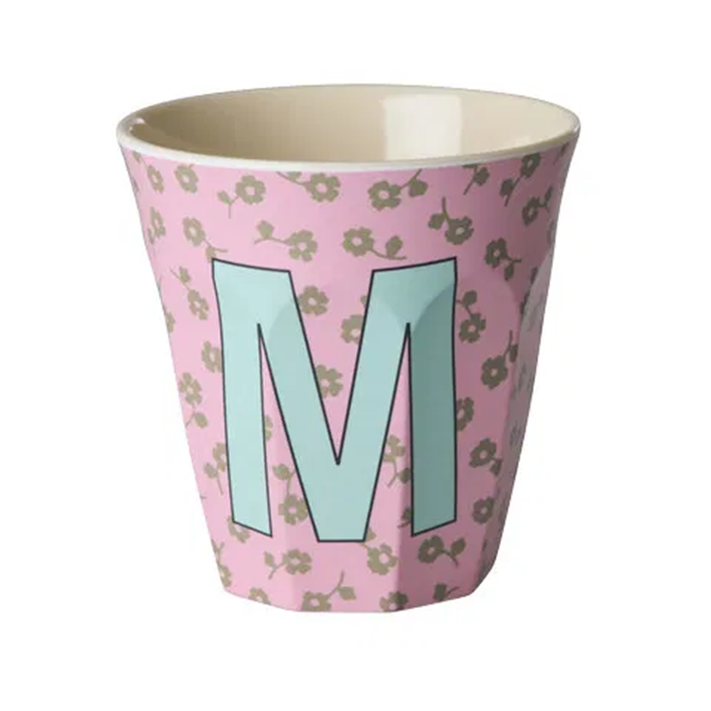 Rice  Melamin Becher Mittel 'Buchstabe M' Flowers Soft Pink