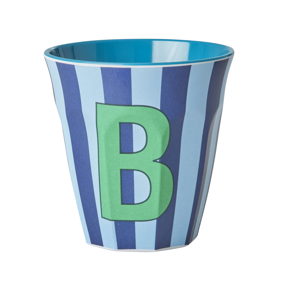 Rice Melamine Cup Medium 'Letter B' Multicolor Stripes Blue