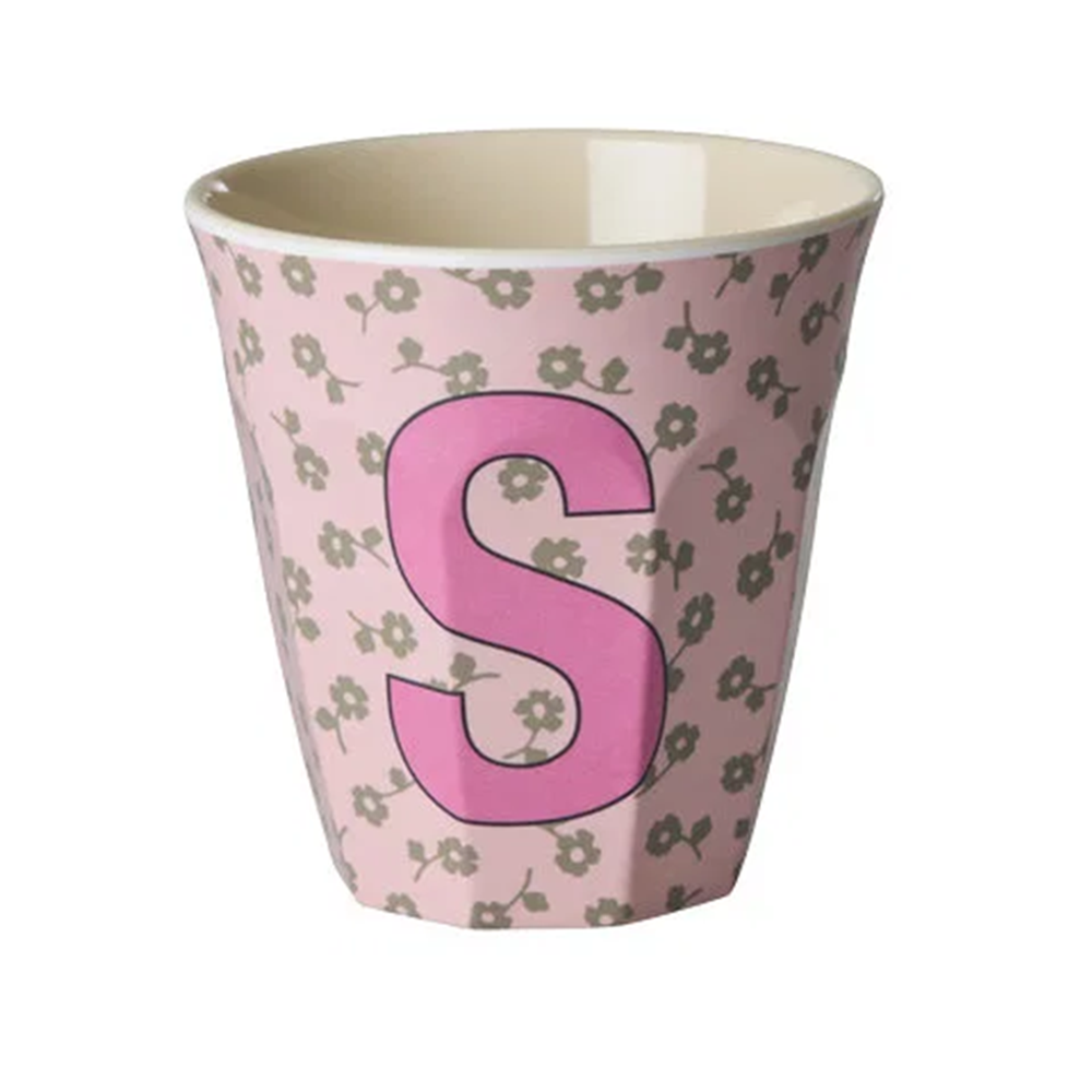 Rice  Melamin Becher Mittel 'Buchstabe S' Flowers Soft Pink