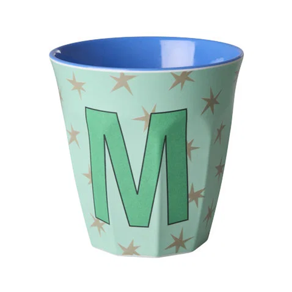 Rice Gobelet en mélamine moyen « Lettre M » Stars Vert