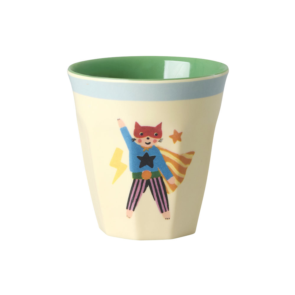 Rice Melamine Small Cup 'Hero' Soft Blue Border