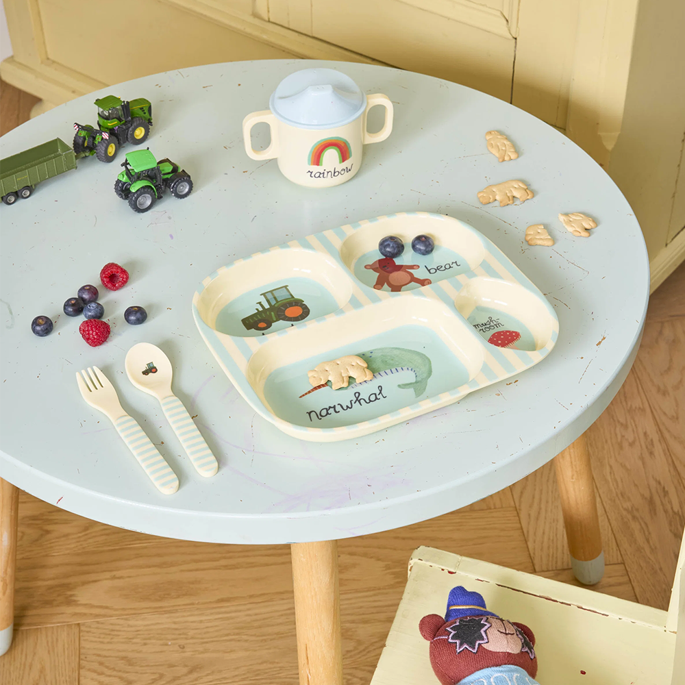 Rice Melamin Kinderteller mit 4 Fächer 'ABC' Blue