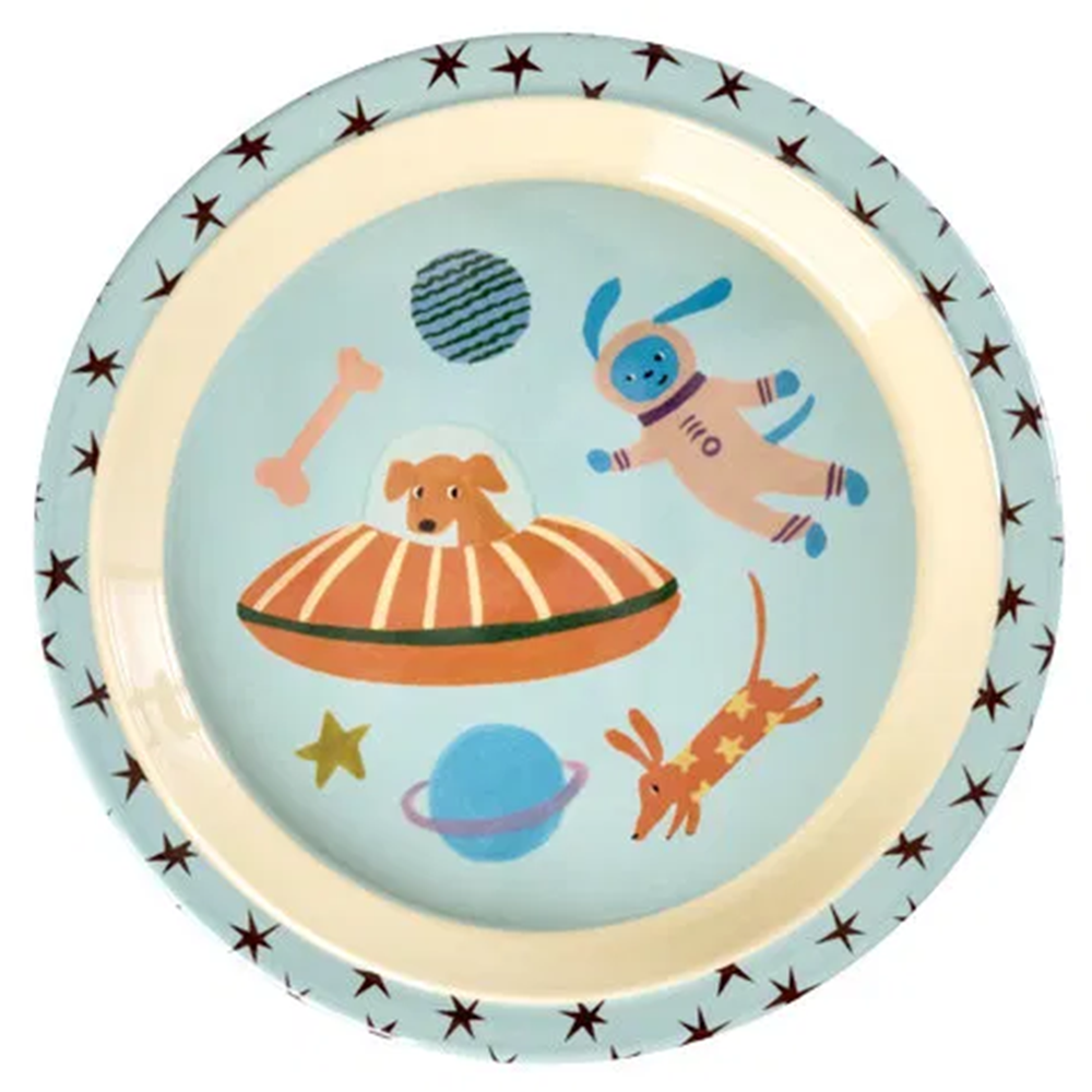 Rice Melamine Kids Plate 'Dogs in Space'