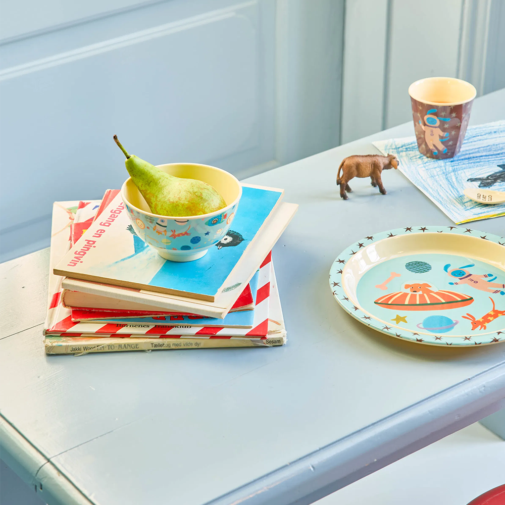 Rice Melamine Kids Plate 'Dogs in Space'