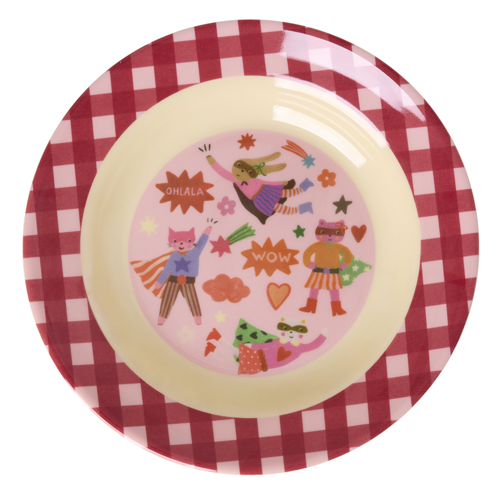 Rice Melamine Kids Deep Plate 'Hero' Pink