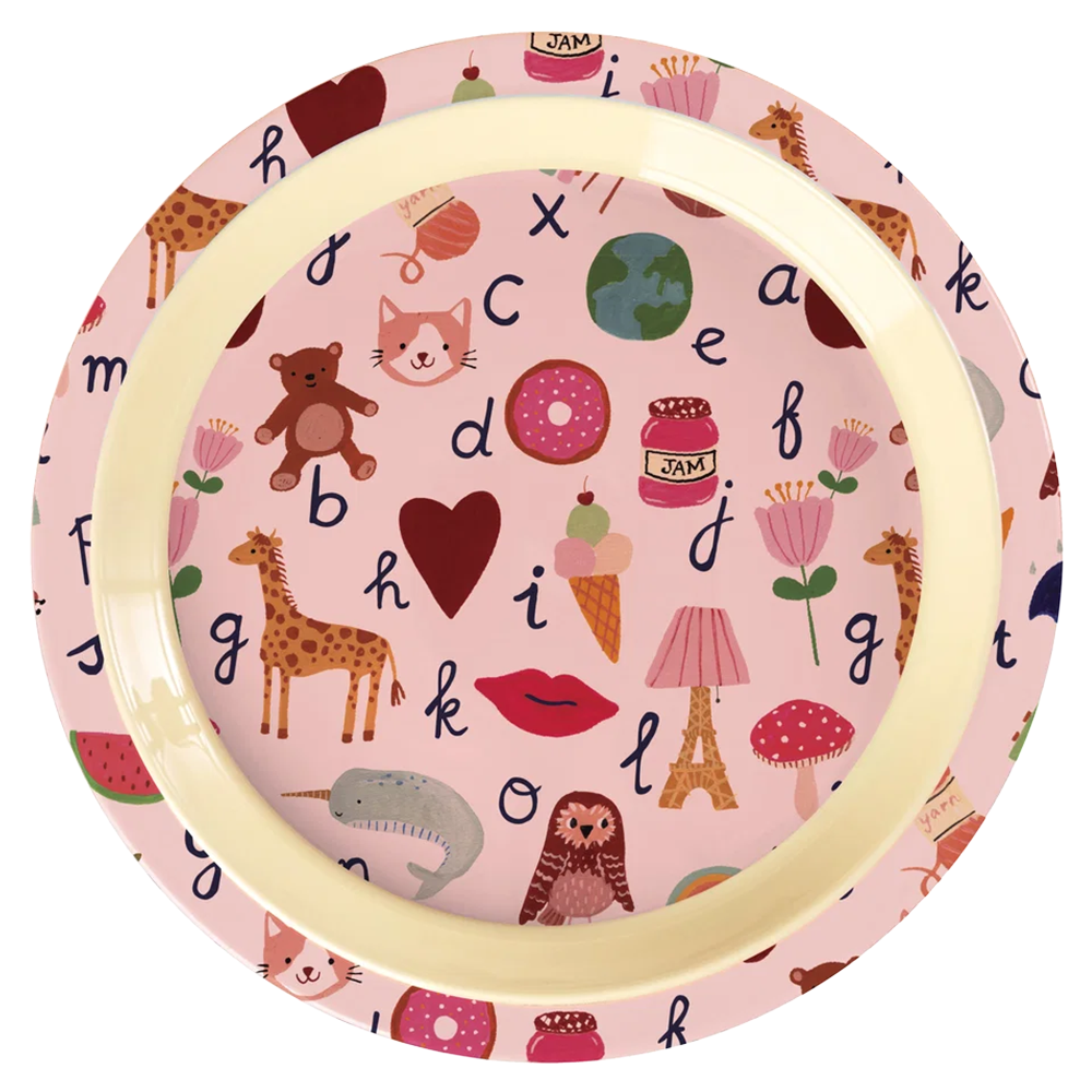 Rice  Melamin Kinderteller 'ABC' Pink