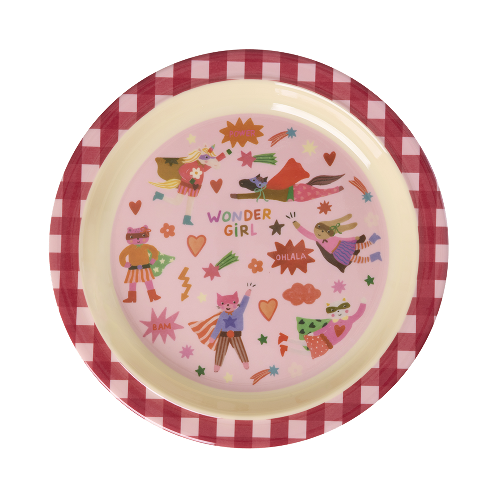 Rice Assiette mélamine enfant « Hero » Rose