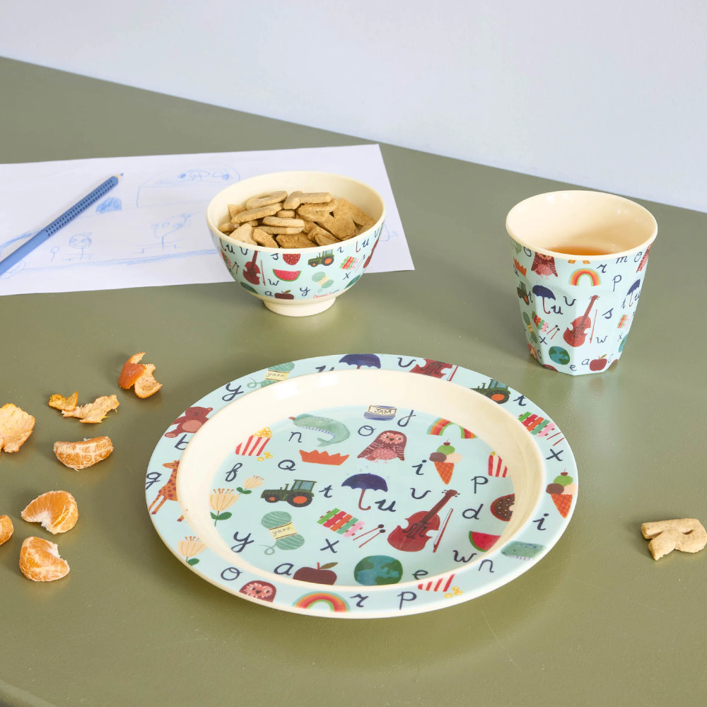 Rice  Melamin Kinderteller 'ABC' Blue