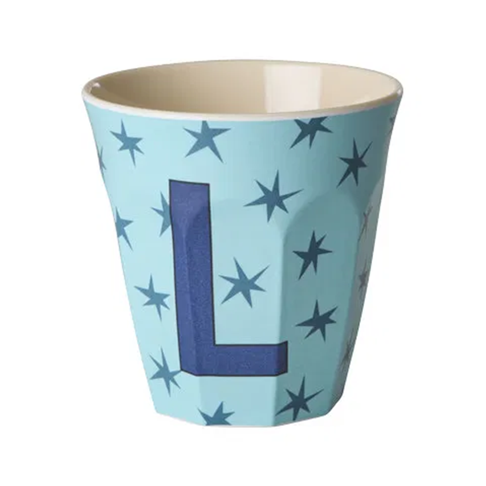 Rice Gobelet en mélamine moyen « Lettre L » étoiles bleu clair
