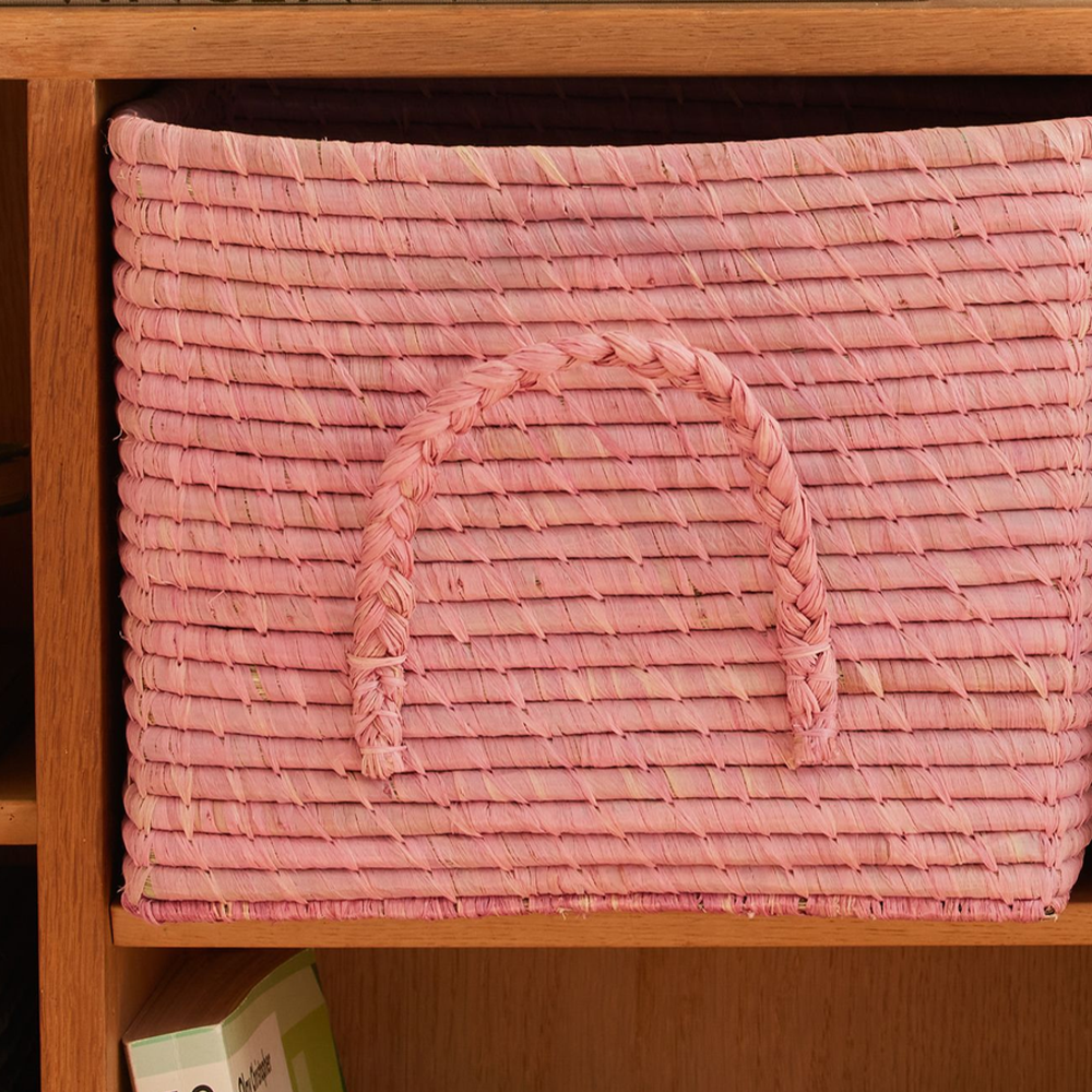 Rice rechteckiger Aufbewahrungskorb mit Griffen &#39;Raffia&#39; Soft Pink