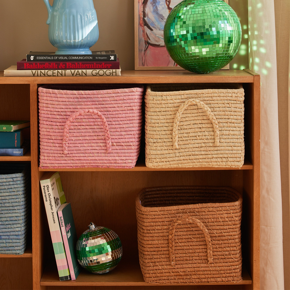 Rice rechteckiger Aufbewahrungskorb mit Griffen &#39;Raffia&#39; Soft Pink