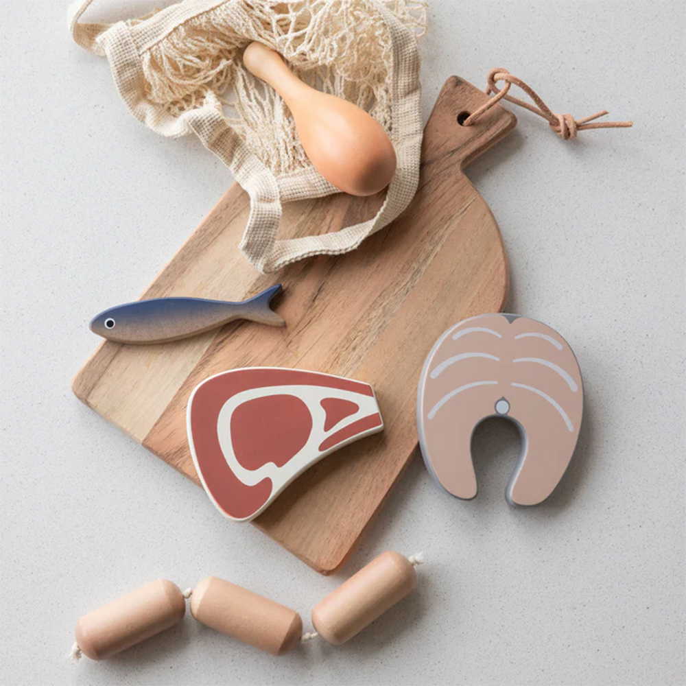 Sebra Fleisch und Fisch aus Holz
