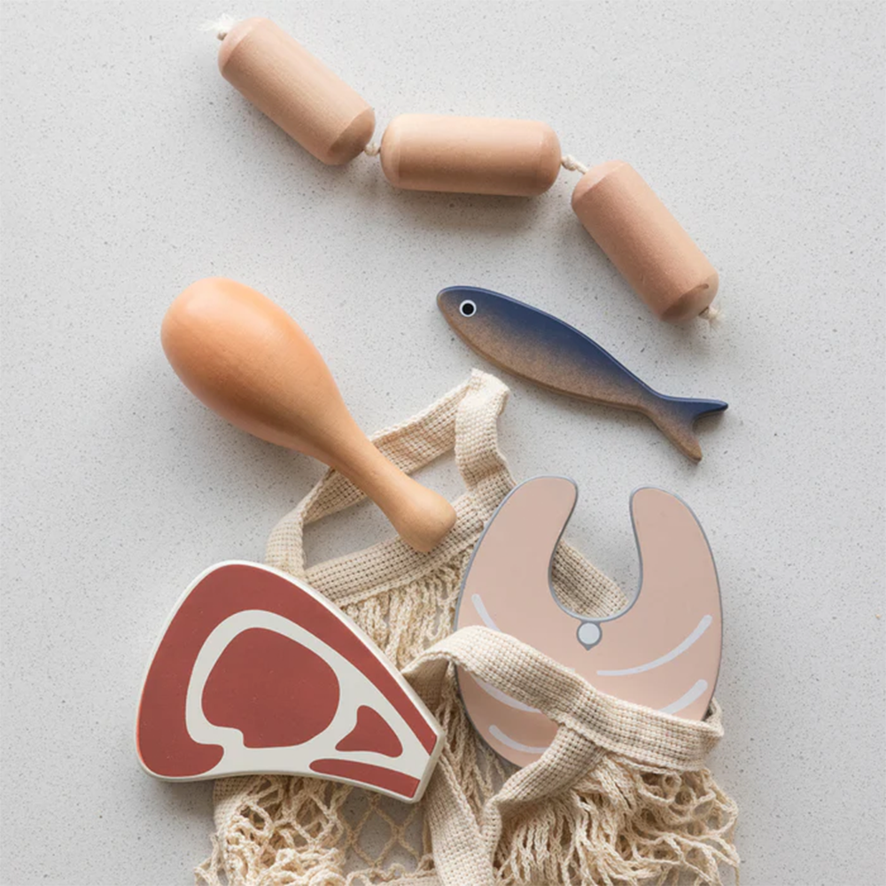 Sebra Fleisch und Fisch aus Holz