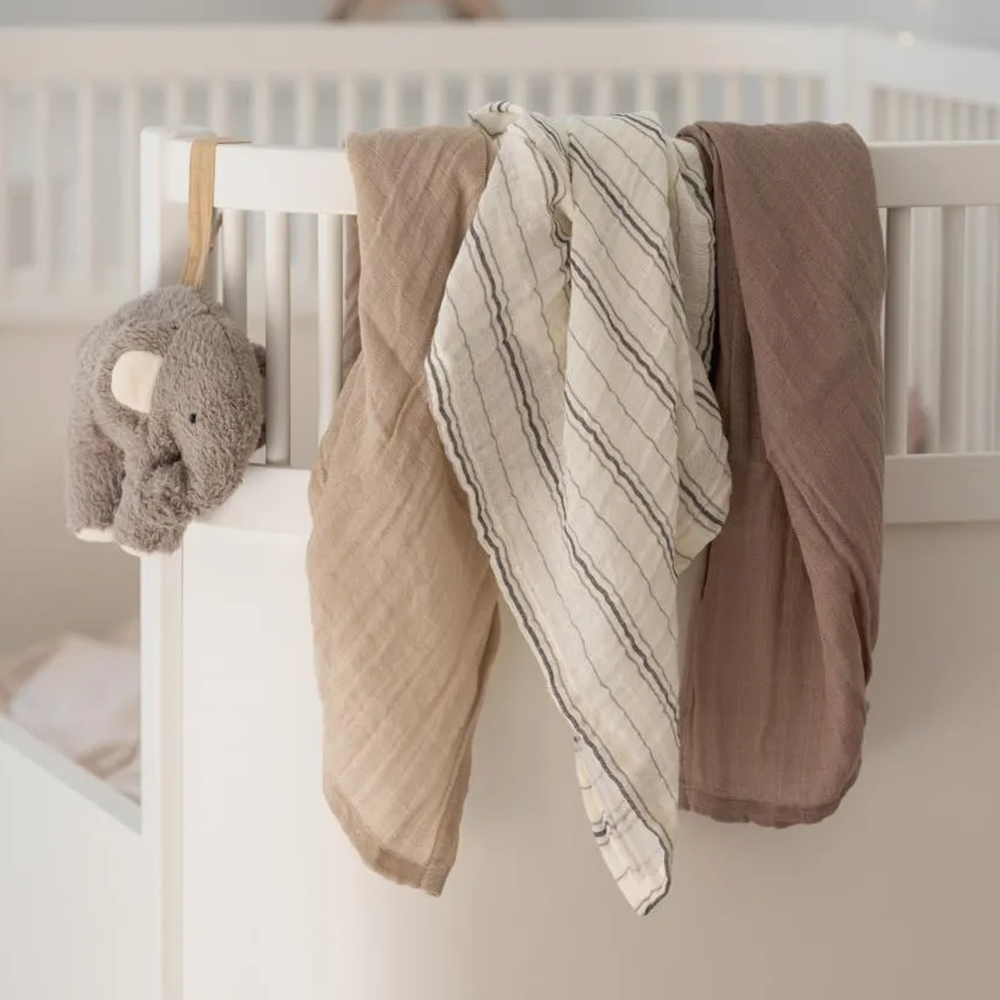 Sebra Muslin Burp Cloth 3-Pack Cream Stripe, Beige