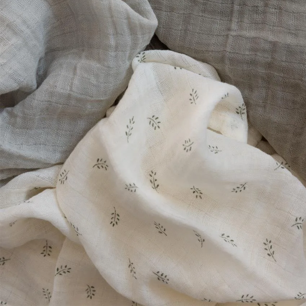 Sebra Musselin-Spucktuch 3-er Pack Sophora Leaves, Mist Green - Online MY SNOWFLAKE