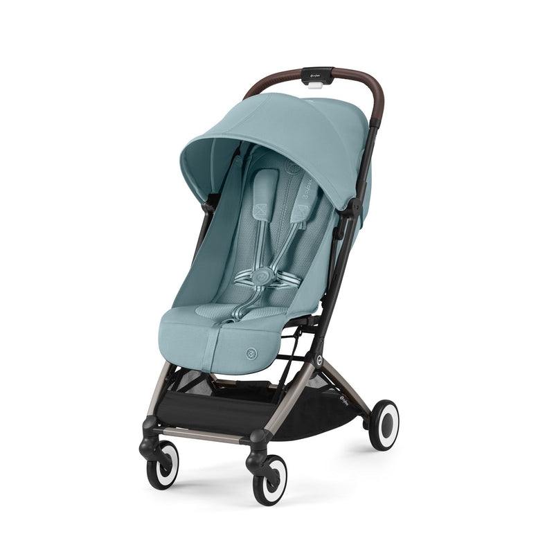 Cybex Orfeo in Stormy Blue, silbernes Gestell und Brauner Griff