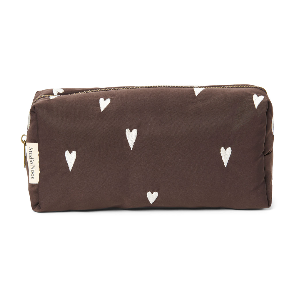 Studio Noos Necessaire  &#39;Puffy Pouch&#39; Brown Hearts
