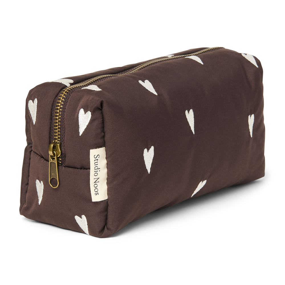 Studio Noos Necessaire  &#39;Puffy Pouch&#39; Brown Hearts
