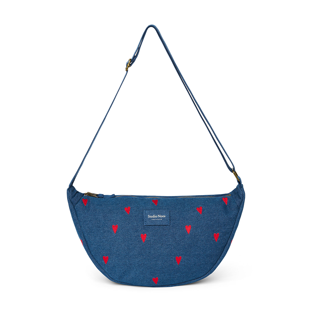 Studio Noos Gürteltasche für Erwachsene 'Denim' Dark Blue Red Hearts