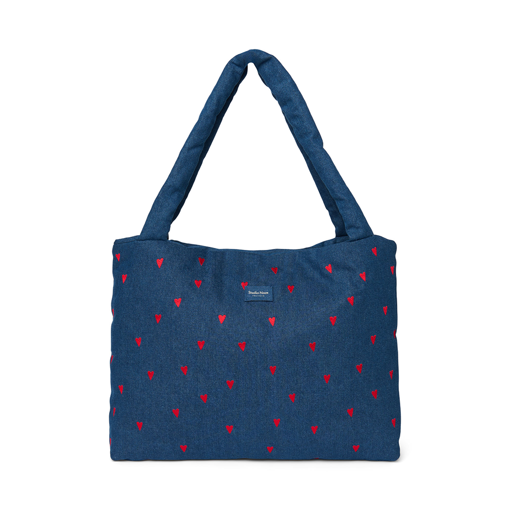 Studio Noos  Tragetasche 'Denim Mom Bag' Dark Blue Hearts
