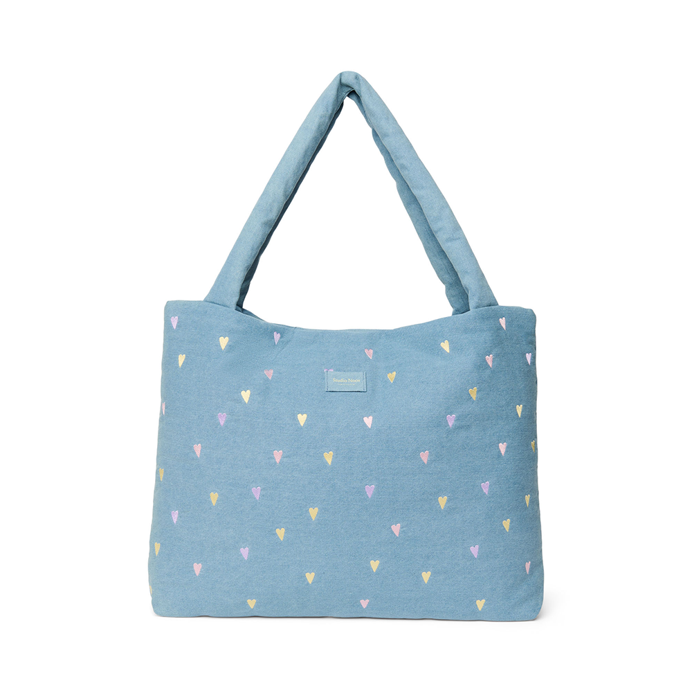 Studio Noos  Tragetasche 'Denim Mom Bag' Light Blue Hearts