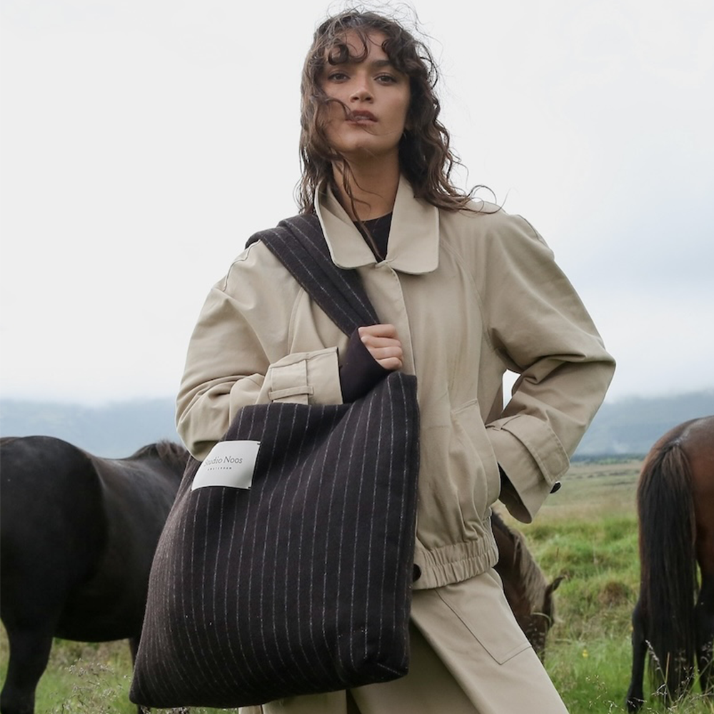 Studio Noos  Tragetasche 'Flannel Mom Bag' Brown Chalkstripe