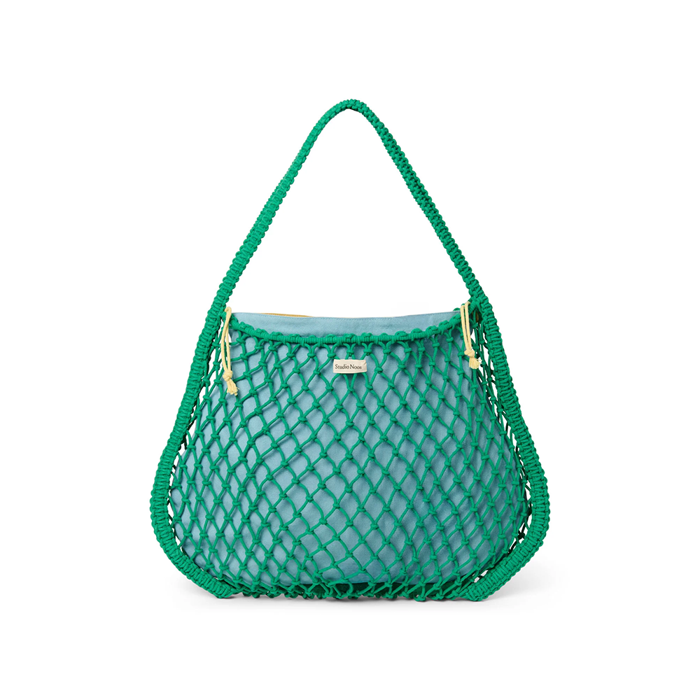 Studio Noos Macramé Tragetasche mit wendbarer Innentasche in Blau-Gelb 'Mom Bag' Green