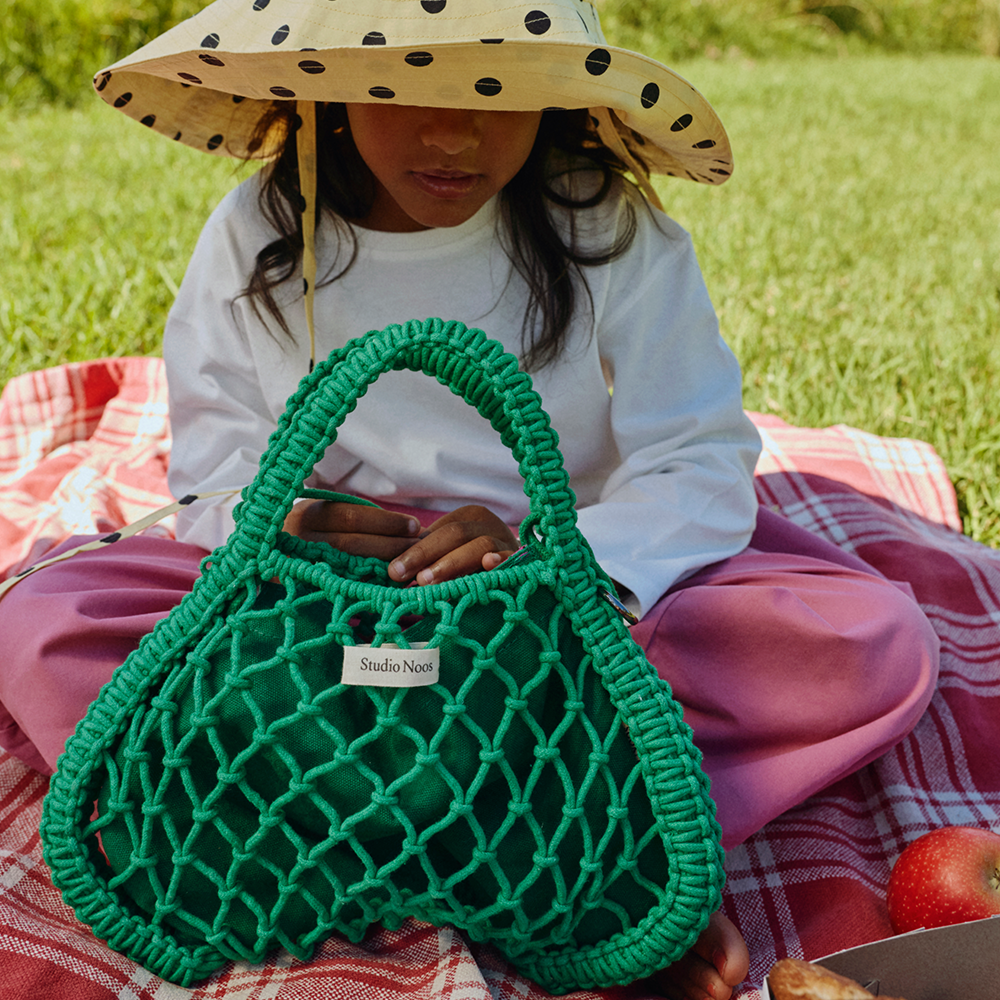 Studio Noos Macramé Handtasche mit wendbarer Innentasche in Lila-Grün 'Mini Bag' Green