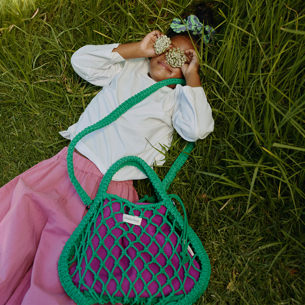 Studio Noos Macramé Handtasche mit wendbarer Innentasche in Lila-Grün 'Mini Bag' Green