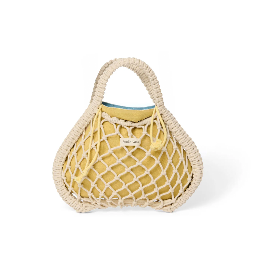 Studio Noos Macramé Handtasche mit wendbarer Innentasche in Blau-Gelb 'Mini Bag' Natural