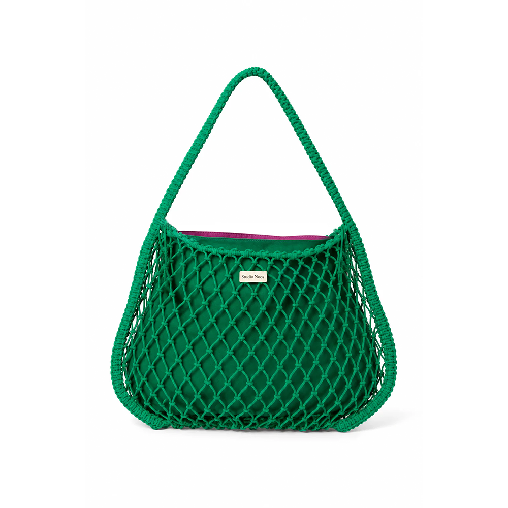 Studio Noos Macramé Tragetasche mit wendbarer Innentasche in Lila-Grün 'Mom Bag' Green
