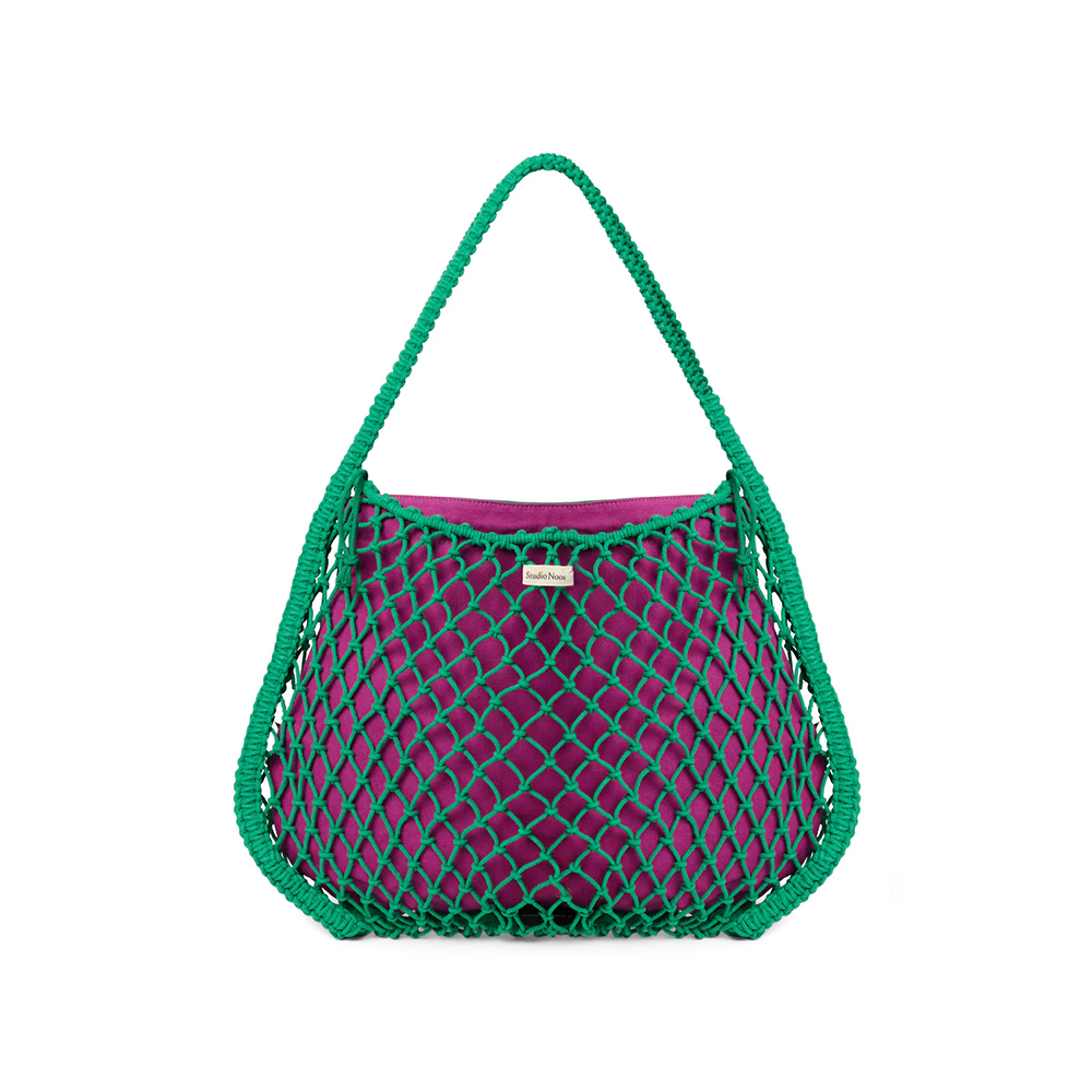Studio Noos Macramé Tragetasche mit wendbarer Innentasche in Lila-Grün 'Mom Bag' Green