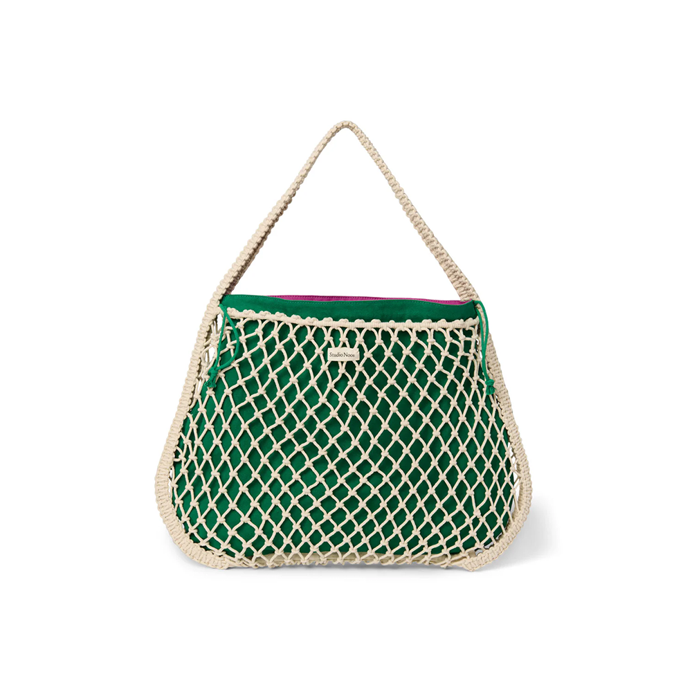 Studio Noos Macramé Tragetasche mit wendbarer Innentasche in Lila-Grün 'Mom Bag' Natural